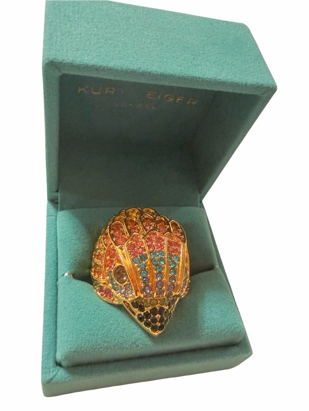KURT GEIGER LONDON Gold-Tone Multicolor Crystal Peacock Ring SIZE 8 NWT